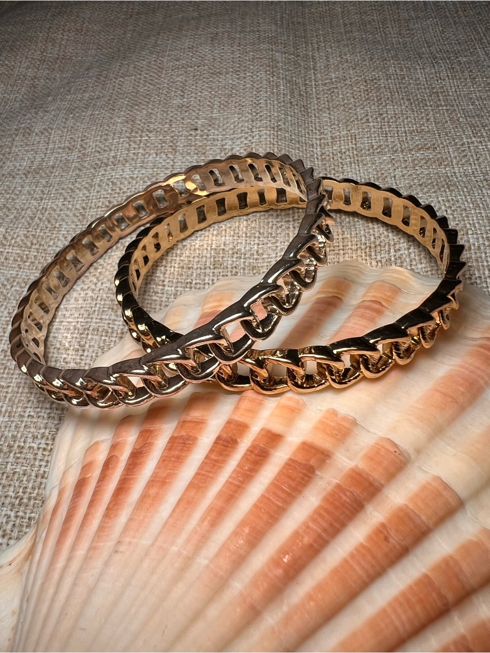 VINTAGE Gold and Silver Minimalist Chunky Chain Link Bangle Set